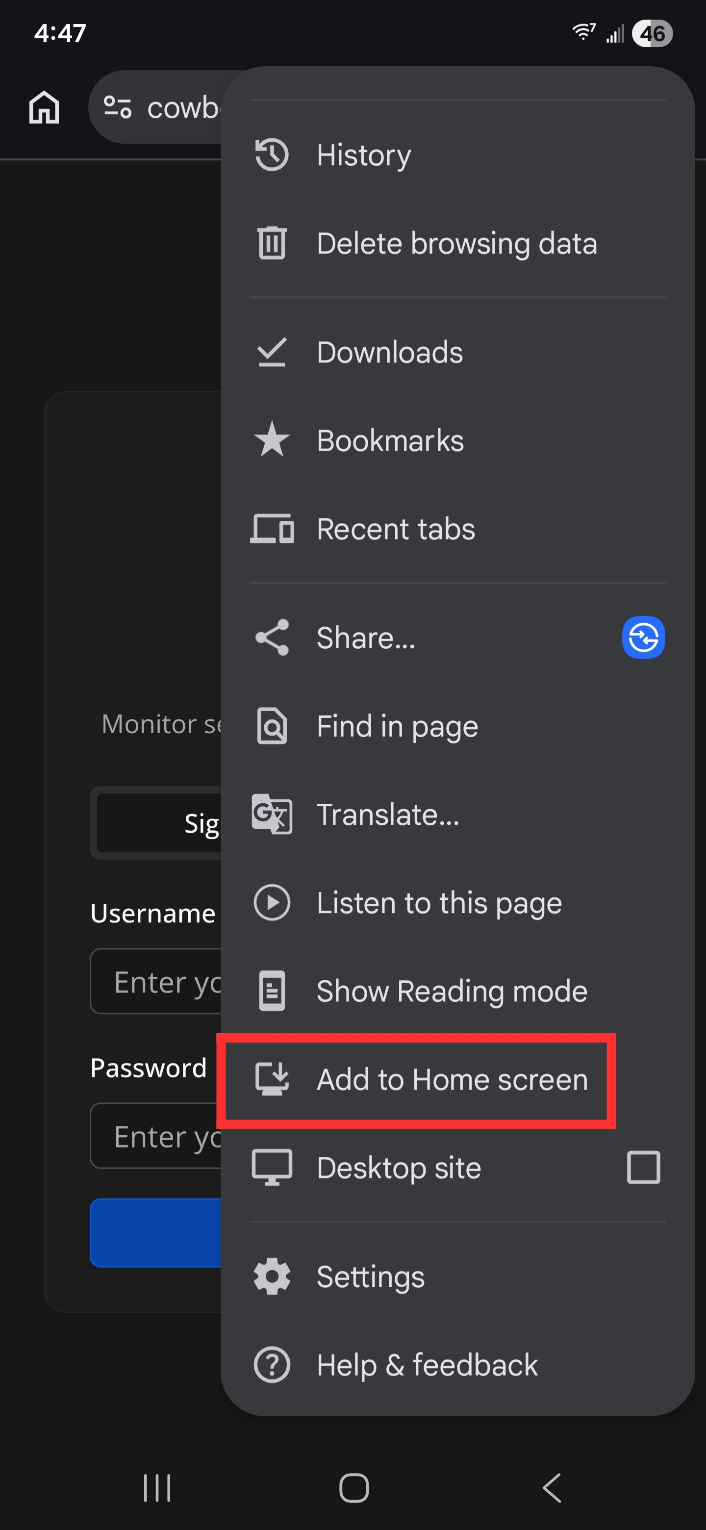 Android Install Step 2 – Tap the browser menu