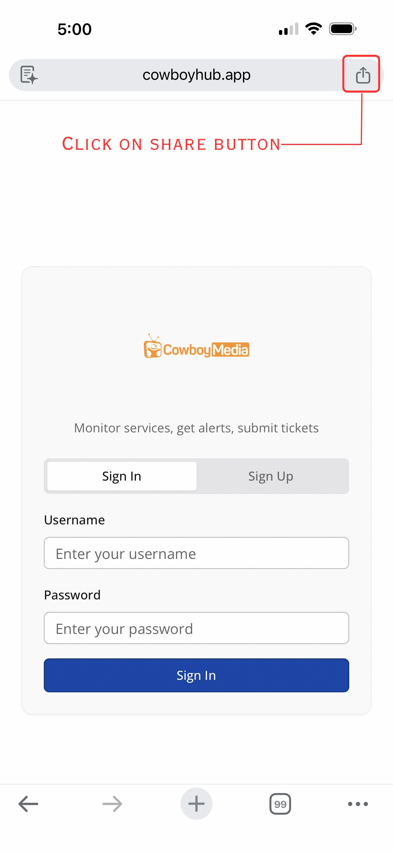 iPhone Chrome Install Step 1 – Open Chrome and go to cowboyhub.app